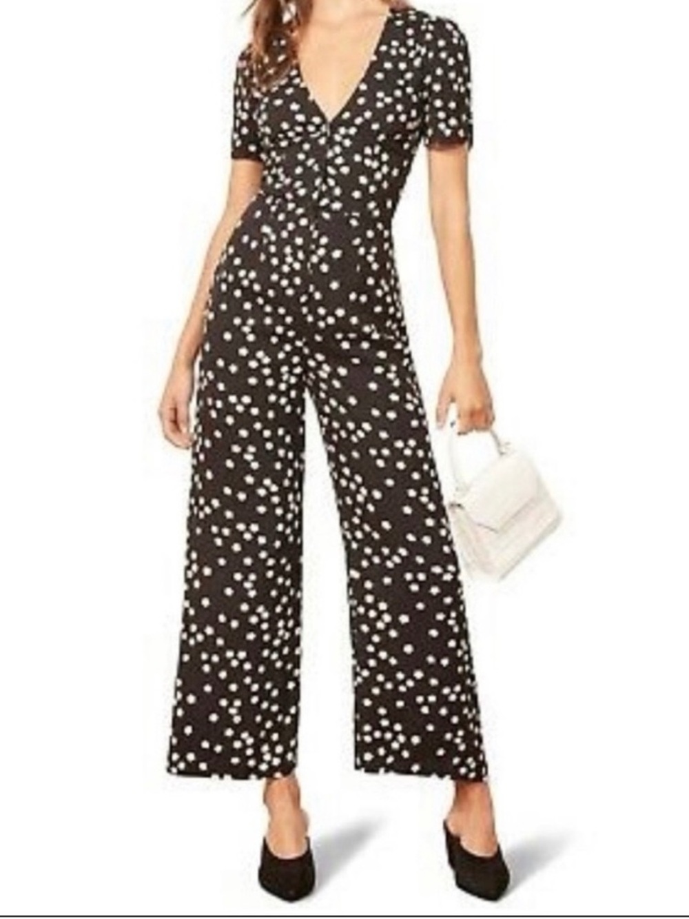 Reformation Black Polka Dot Short Sleeve Jumpsuit
